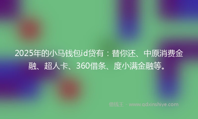 2025年的小马钱包id贷有：替你还、中原消费金融、超人卡、360借条、度小满金融等。