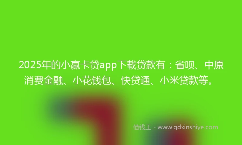 2025年的小赢卡贷app下载贷款有：省呗、中原消费金融、小花钱包、快贷通、小米贷款等。