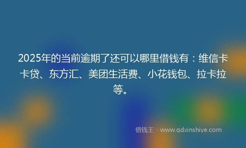 2025年的当前逾期了还可以哪里借钱有:维信卡卡贷、东方汇、美团生活费、小花钱包、拉卡拉等。