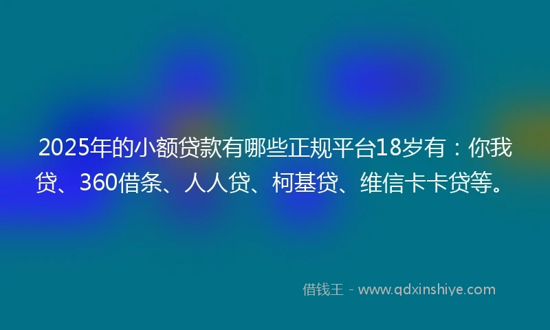 2025年的小额贷款有哪些正规平台18岁有：你我贷、360借条、人人贷、柯基贷、维信卡卡贷等。