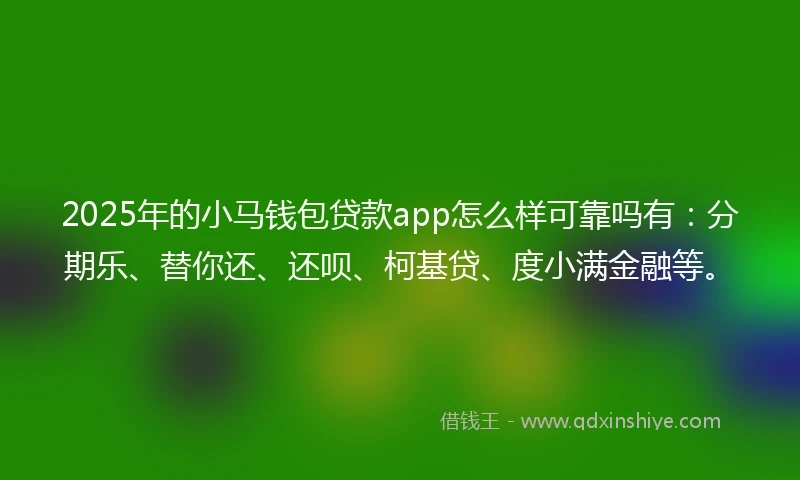 2025年的小马钱包贷款app怎么样可靠吗有：分期乐、替你还、还呗、柯基贷、度小满金融等。