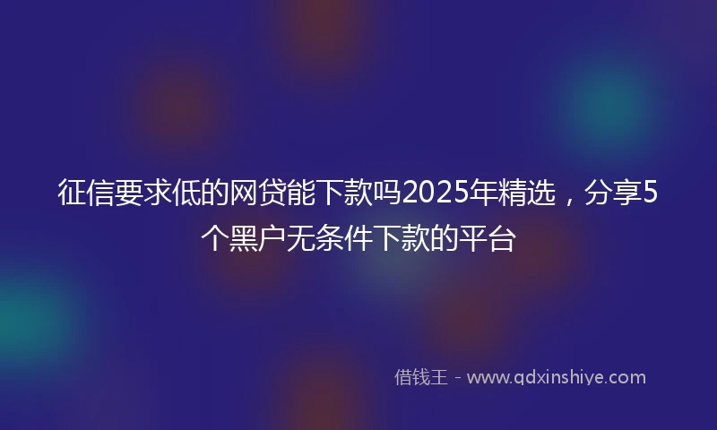 征信要求低的网贷能下款吗2025年精选，分享5个黑户无条件下款的平台