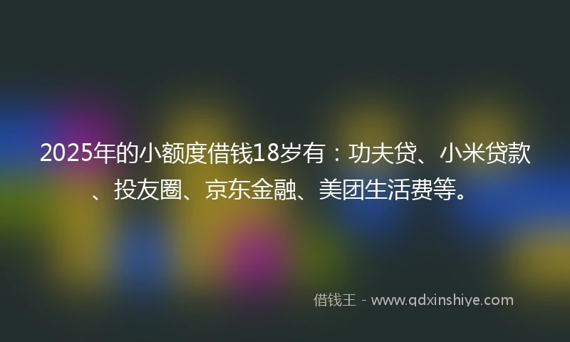 2025年的小额度借钱18岁有：功夫贷、小米贷款、投友圈、京东金融、美团生活费等。
