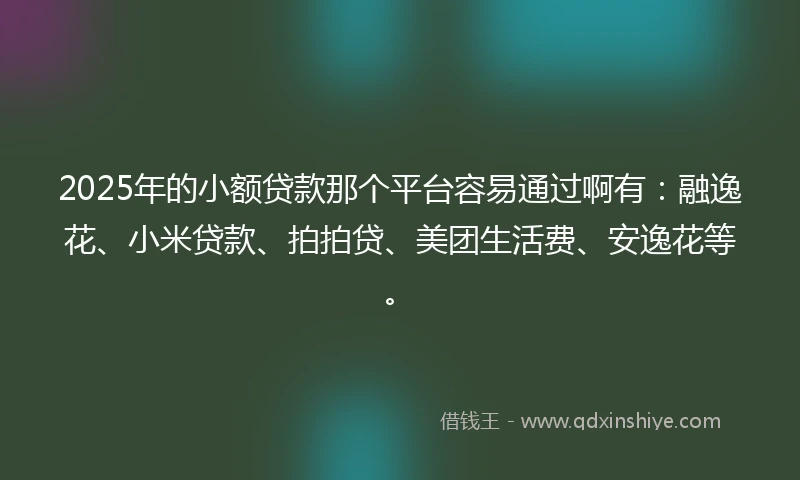 2025年的小额贷款那个平台容易通过啊有：融逸花、小米贷款、拍拍贷、美团生活费、安逸花等。