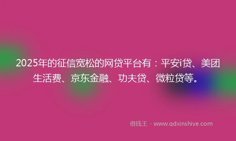 2025年的征信宽松的网贷平台有：平安i贷、美团生活费、京东金融、功夫贷、微粒贷等。