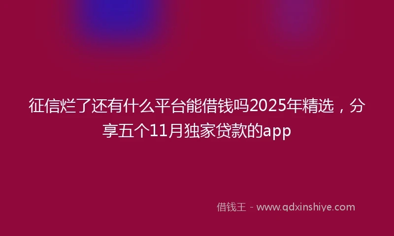 征信烂了还有什么平台能借钱吗2025年精选，分享五个11月独家贷款的app