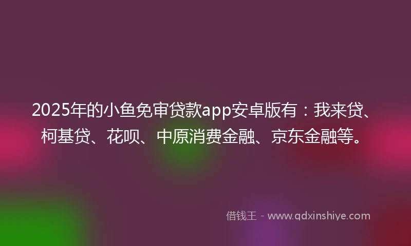 2025年的小鱼免审贷款app安卓版有：我来贷、柯基贷、花呗、中原消费金融、京东金融等。