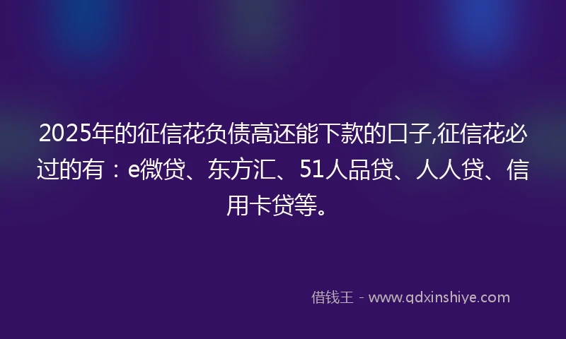2025年的征信花负债高还能下款的口子,征信花必过的有：e微贷、东方汇、51人品贷、人人贷、信用卡贷等。
