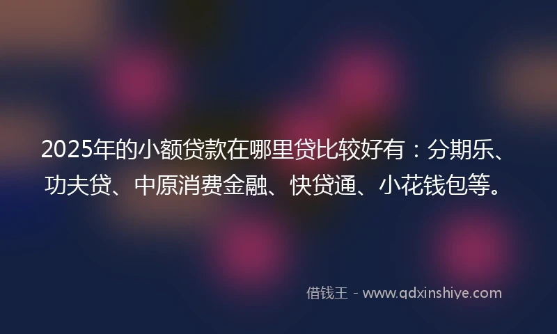 2025年的小额贷款在哪里贷比较好有：分期乐、功夫贷、中原消费金融、快贷通、小花钱包等。
