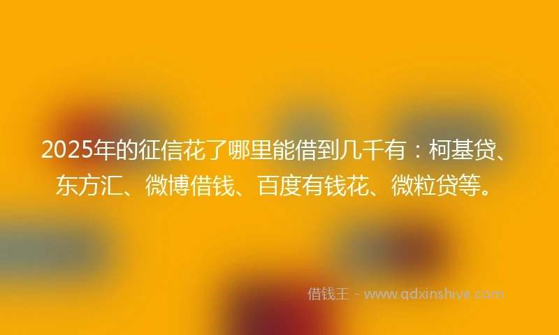 2025年的征信花了哪里能借到几千有：柯基贷、东方汇、微博借钱、百度有钱花、微粒贷等。