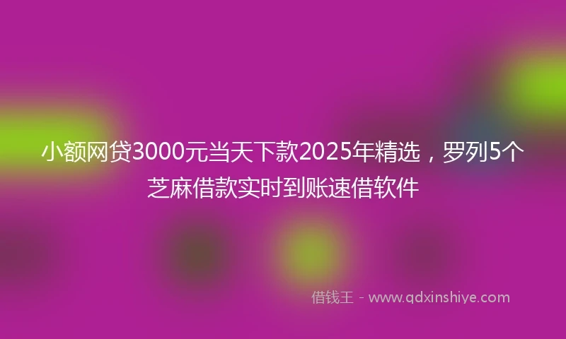小额网贷3000元当天下款2025年精选，罗列5个芝麻借款实时到账速借软件