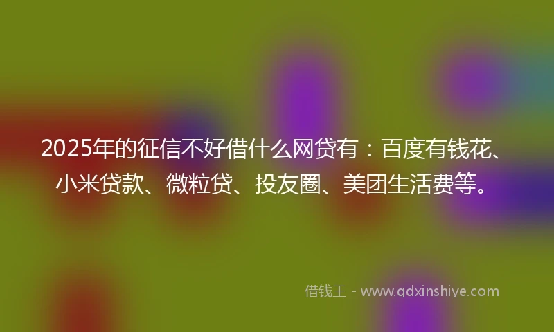 2025年的征信不好借什么网贷有:百度有钱花、小米贷款、微粒贷、投友圈、美团生活费等。