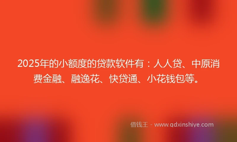 2025年的小额度的贷款软件有：人人贷、中原消费金融、融逸花、快贷通、小花钱包等。