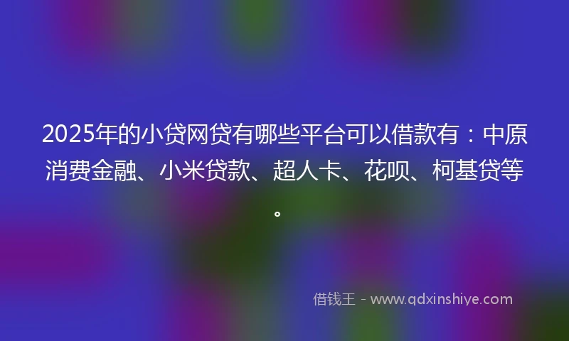 2025年的小贷网贷有哪些平台可以借款有：中原消费金融、小米贷款、超人卡、花呗、柯基贷等。