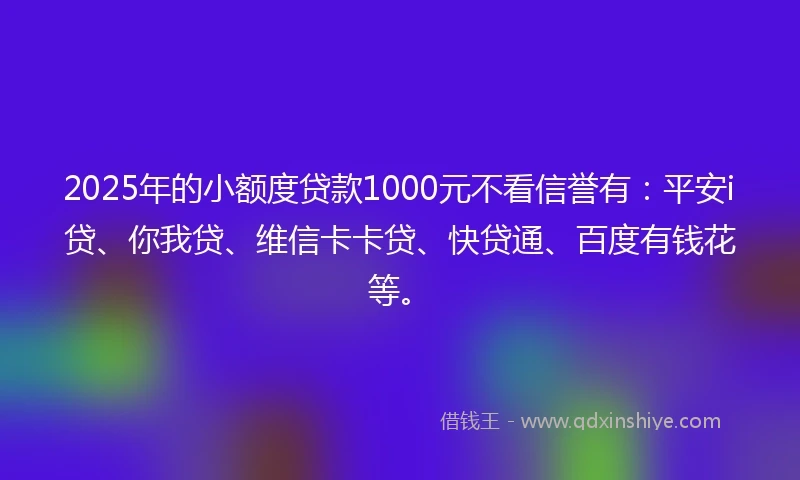 2025年的小额度贷款1000元不看信誉有：平安i贷、你我贷、维信卡卡贷、快贷通、百度有钱花等。