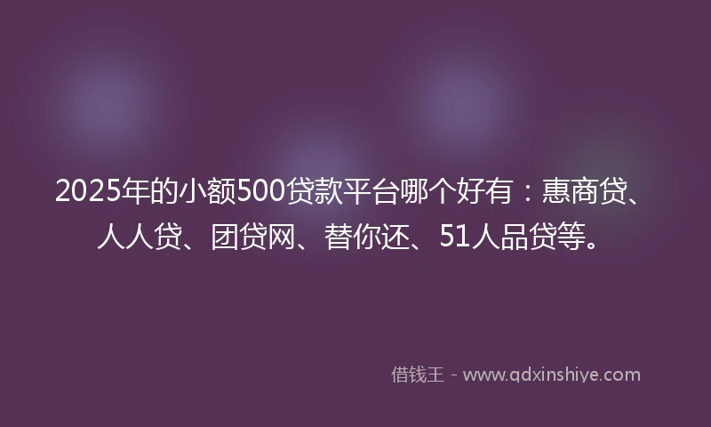 2025年的小额500贷款平台哪个好有：惠商贷、人人贷、团贷网、替你还、51人品贷等。