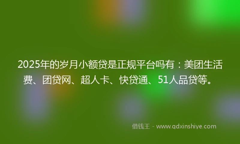 2025年的岁月小额贷是正规平台吗有：美团生活费、团贷网、超人卡、快贷通、51人品贷等。