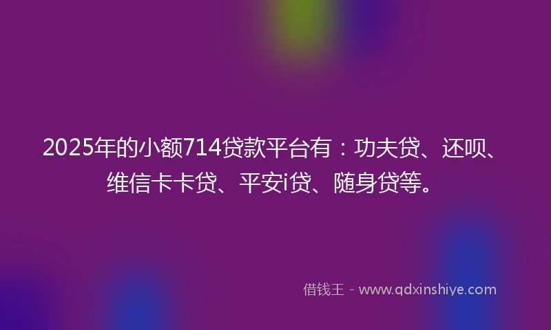 2025年的小额714贷款平台有：功夫贷、还呗、维信卡卡贷、平安i贷、随身贷等。