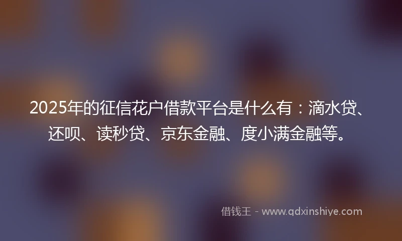 2025年的征信花户借款平台是什么有：滴水贷、还呗、读秒贷、京东金融、度小满金融等。