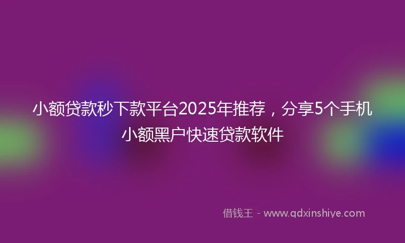 小额贷款秒下款平台2025年推荐，分享5个手机小额黑户快速贷款软件
