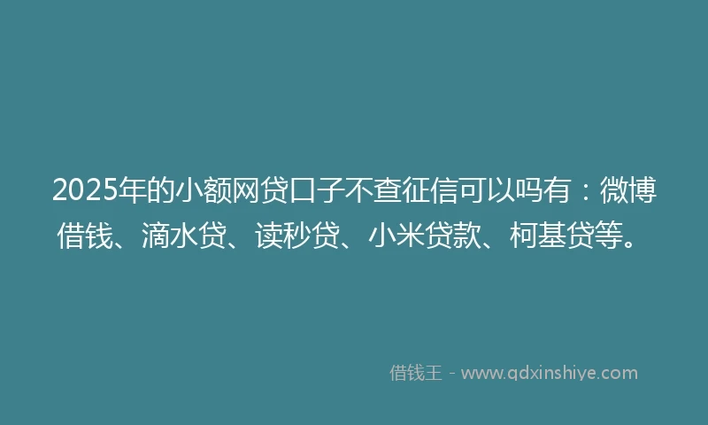 2025年的小额网贷口子不查征信可以吗有：微博借钱、滴水贷、读秒贷、小米贷款、柯基贷等。