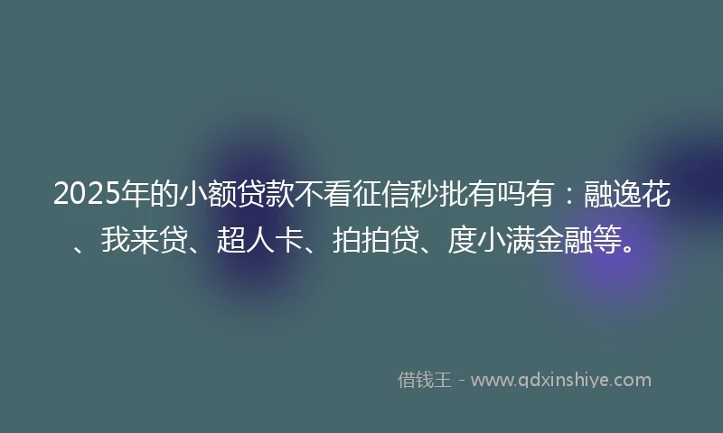 2025年的小额贷款不看征信秒批有吗有：融逸花、我来贷、超人卡、拍拍贷、度小满金融等。