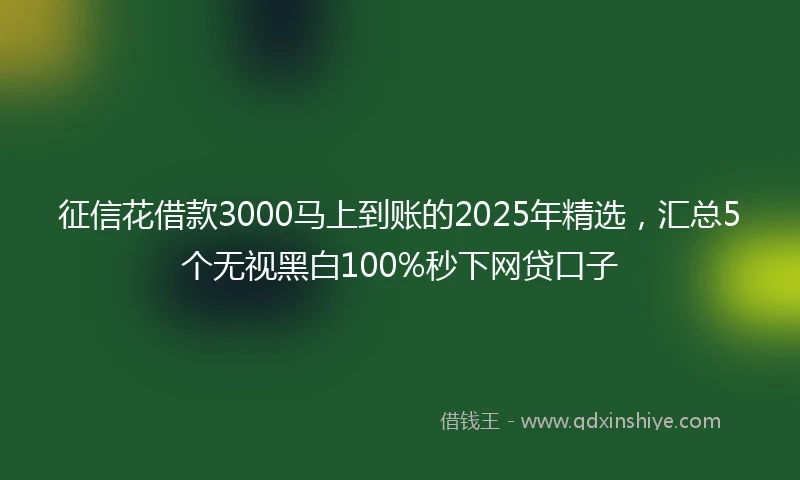 征信花借款3000马上到账的2025年精选，汇总5个无视黑白100%秒下网贷口子