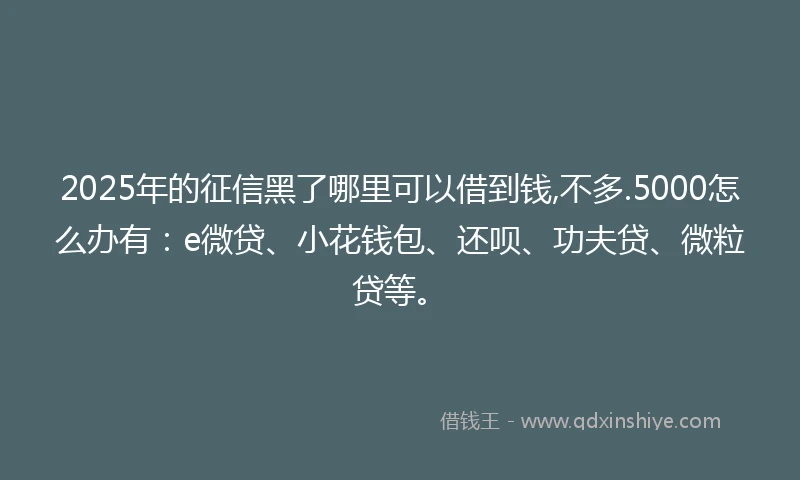 2025年的征信黑了哪里可以借到钱,不多.5000怎么办有：e微贷、小花钱包、还呗、功夫贷、微粒贷等。