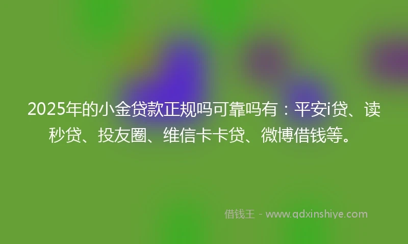 2025年的小金贷款正规吗可靠吗有：平安i贷、读秒贷、投友圈、维信卡卡贷、微博借钱等。