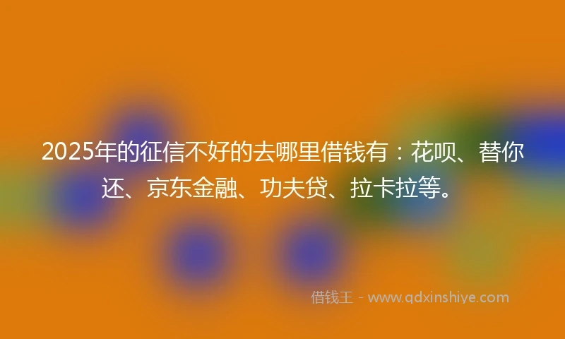 2025年的征信不好的去哪里借钱有：花呗、替你还、京东金融、功夫贷、拉卡拉等。