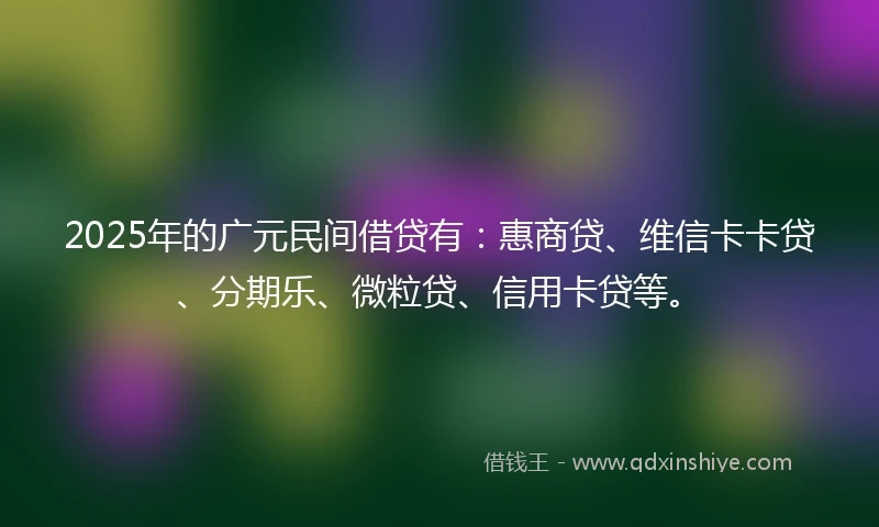 2025年的广元民间借贷有：惠商贷、维信卡卡贷、分期乐、微粒贷、信用卡贷等。