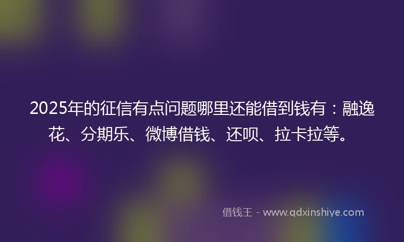 2025年的征信有点问题哪里还能借到钱有：融逸花、分期乐、微博借钱、还呗、拉卡拉等。