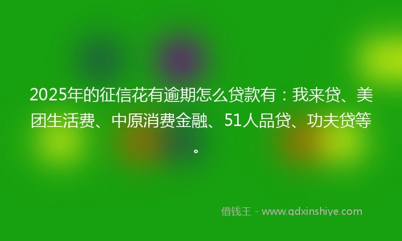 2025年的征信花有逾期怎么贷款有：我来贷、美团生活费、中原消费金融、51人品贷、功夫贷等。