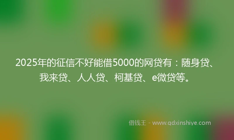 2025年的征信不好能借5000的网贷有：随身贷、我来贷、人人贷、柯基贷、e微贷等。