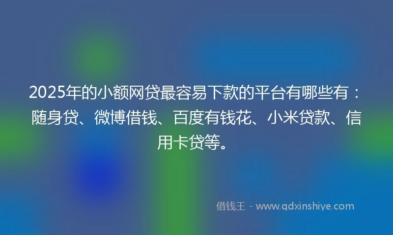 2025年的小额网贷最容易下款的平台有哪些有：随身贷、微博借钱、百度有钱花、小米贷款、信用卡贷等。