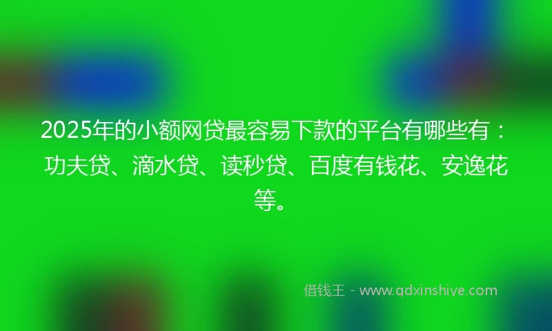 2025年的小额网贷最容易下款的平台有哪些有：功夫贷、滴水贷、读秒贷、百度有钱花、安逸花等。