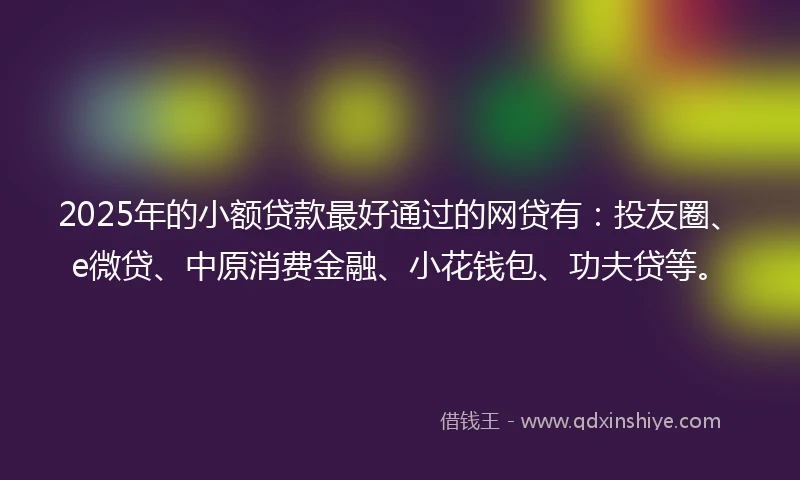2025年的小额贷款最好通过的网贷有：投友圈、e微贷、中原消费金融、小花钱包、功夫贷等。