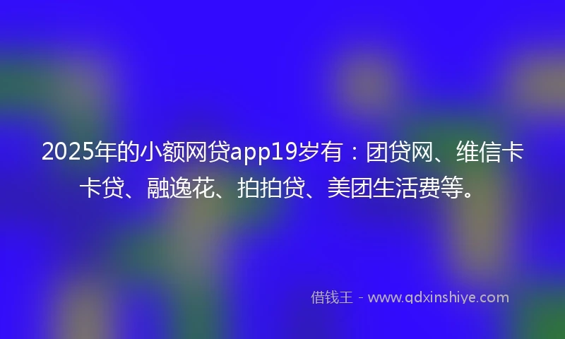 2025年的小额网贷app19岁有：团贷网、维信卡卡贷、融逸花、拍拍贷、美团生活费等。