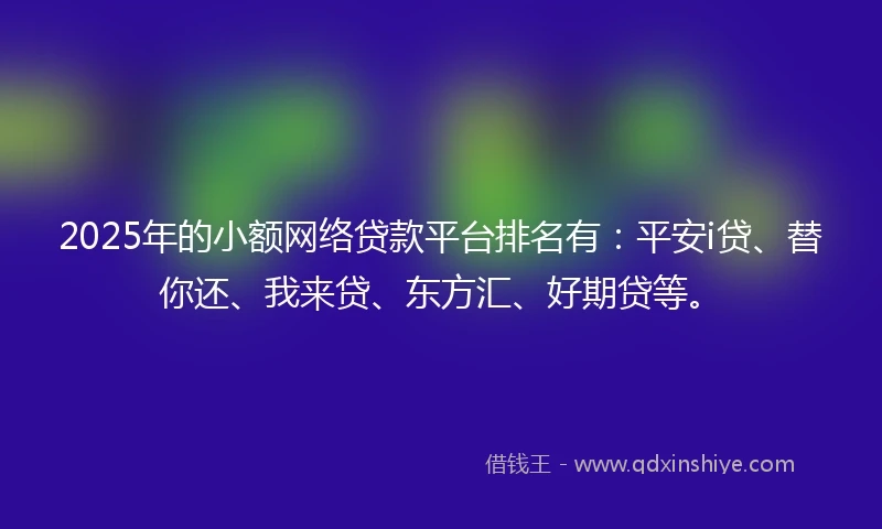 2025年的小额网络贷款平台排名有：平安i贷、替你还、我来贷、东方汇、好期贷等。