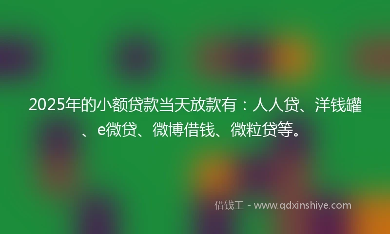 2025年的小额贷款当天放款有：人人贷、洋钱罐、e微贷、微博借钱、微粒贷等。