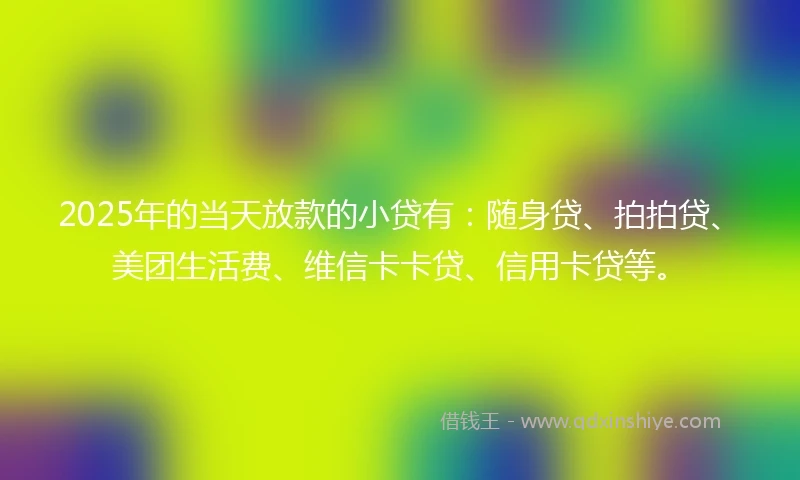 2025年的当天放款的小贷有：随身贷、拍拍贷、美团生活费、维信卡卡贷、信用卡贷等。