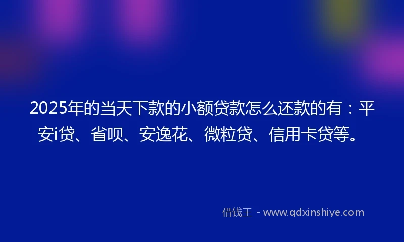 2025年的当天下款的小额贷款怎么还款的有：平安i贷、省呗、安逸花、微粒贷、信用卡贷等。