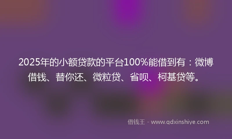2025年的小额贷款的平台100%能借到有：微博借钱、替你还、微粒贷、省呗、柯基贷等。
