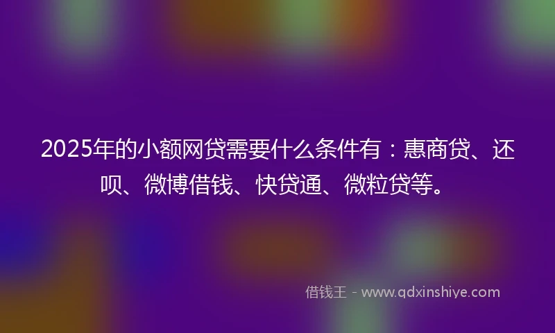 2025年的小额网贷需要什么条件有：惠商贷、还呗、微博借钱、快贷通、微粒贷等。
