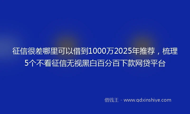 征信很差哪里可以借到1000万2025年推荐，梳理5个不看征信无视黑白百分百下款网贷平台