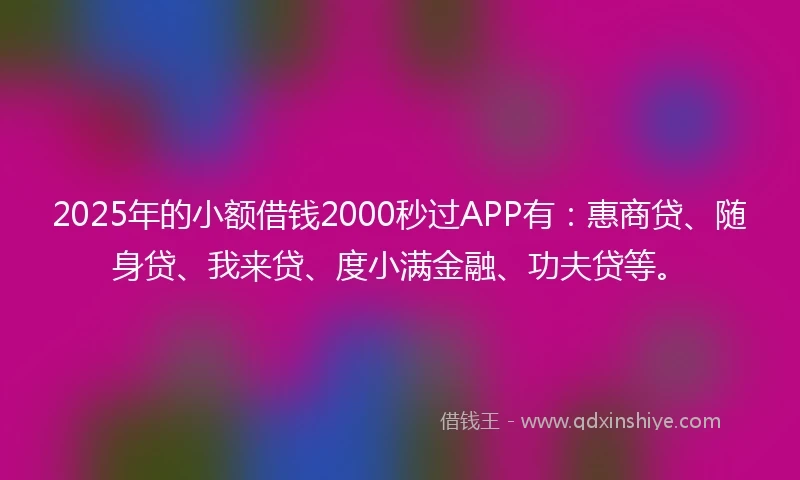 2025年的小额借钱2000秒过APP有：惠商贷、随身贷、我来贷、度小满金融、功夫贷等。
