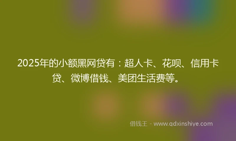 2025年的小额黑网贷有：超人卡、花呗、信用卡贷、微博借钱、美团生活费等。