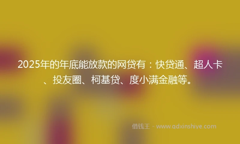 2025年的年底能放款的网贷有：快贷通、超人卡、投友圈、柯基贷、度小满金融等。