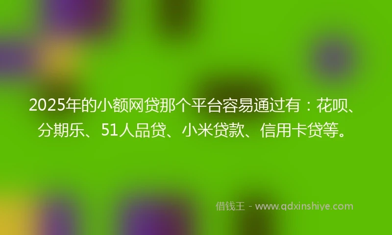 2025年的小额网贷那个平台容易通过有：花呗、分期乐、51人品贷、小米贷款、信用卡贷等。
