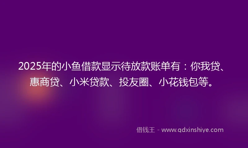 2025年的小鱼借款显示待放款账单有：你我贷、惠商贷、小米贷款、投友圈、小花钱包等。